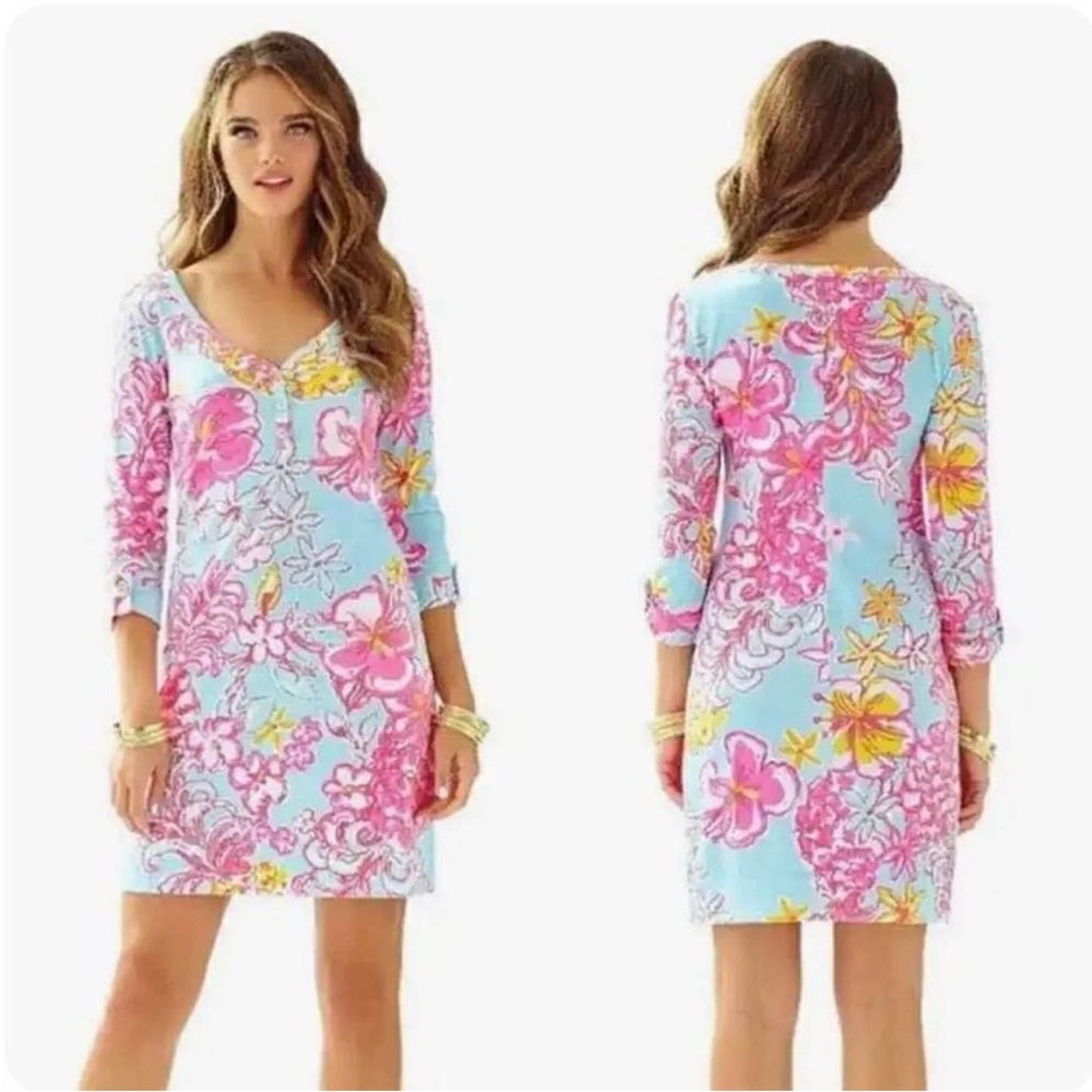 Lilly Pulitzer Pink and Blue Floral Midi Dress